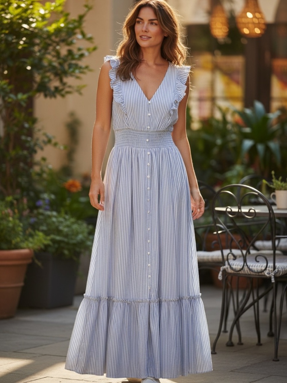 Lucy Paris Light Blue Striped Maxi Dress